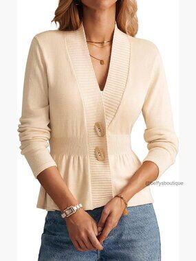 Cropped Cardigan Sweater, Peplum Design, Button Front, Lightweight Knit